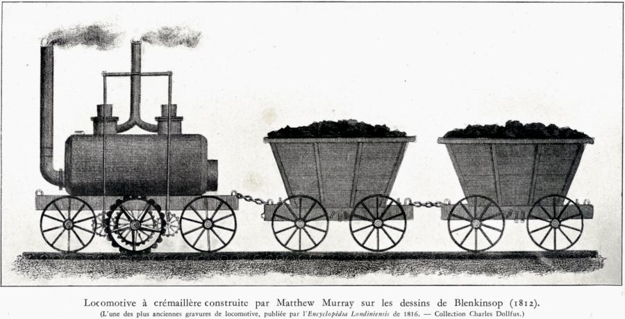 Locomotive à crémaillère construite par Matthew Murray sur les dessins de Blenkinsop - Encyclopedia Londinensis - 1816
