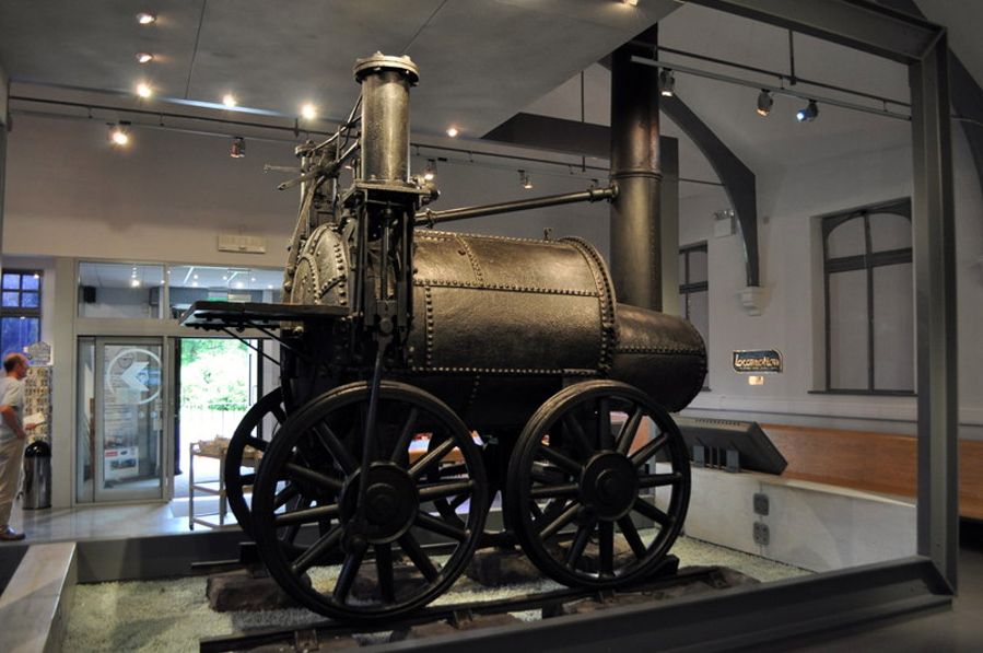 The original Sans Pareil steam locomotive built by Timothy Hackworth which took part in the 1829 Rainhill Trials on the Liverpool and Manchester Railway. Now at Shildon.