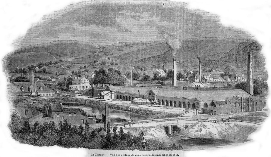 Le Creusot - Vue des ateliers de construction des machines en 1844